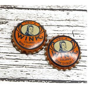 Vintage WINK Bottle Cap Cork lined Set of (2) Soda Bottle caps Wink Syrup 1960s